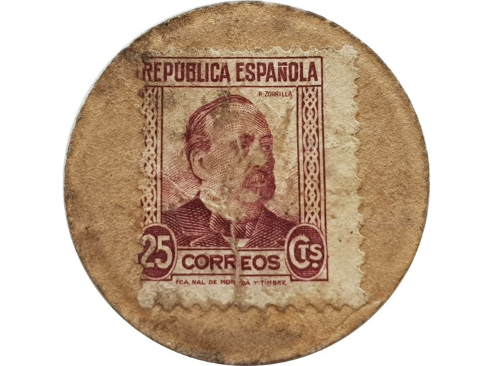TIMBRE MONNAIE - ESPAGNE - 25 CENTIMOS BORDEAUX LUIS ZORRILLA (1938) TTB- N2