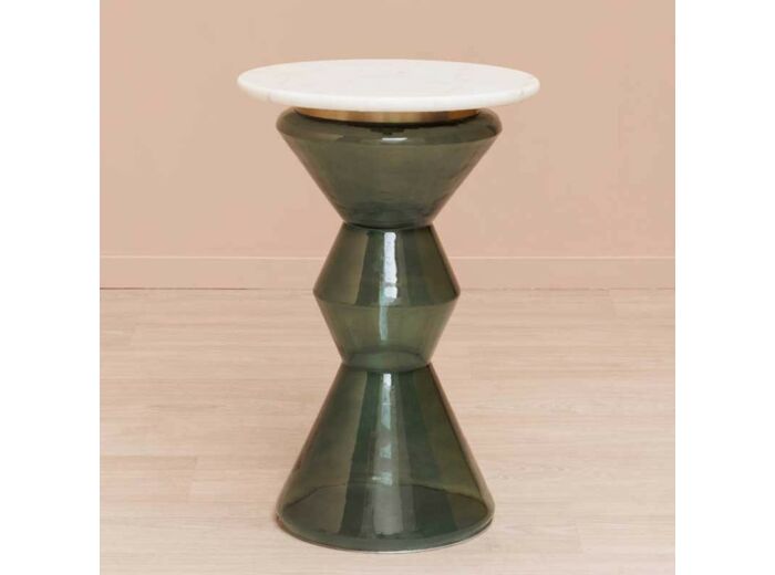 Table d'appoint fumé bleue verte Gaya 58cmx38cm