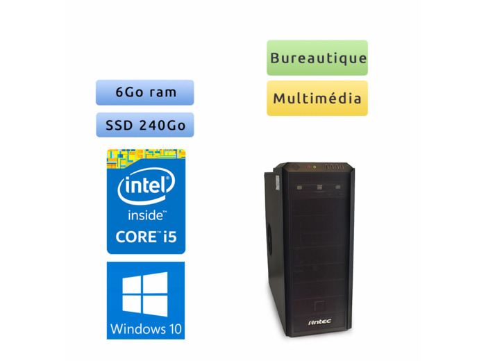 Tour assemblée - Windows 10 - i5 6Go 240Go SSD - Ordinateur Tour Bureautique PC