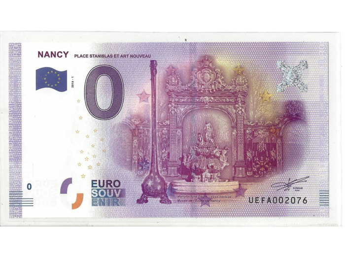 54 NANCY 2016-1 PLACE STANISLAS ET ART NOUVEAU BILLET SOUVENIR 0 EURO
