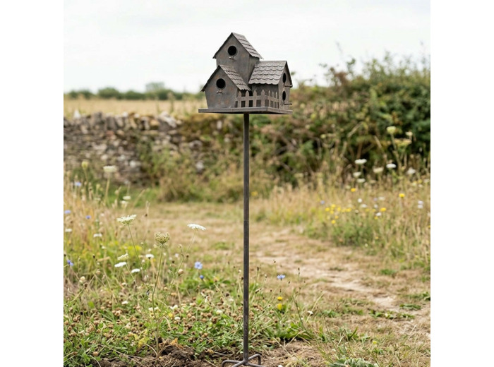 Nichoir oiseaux fer Village 34x31x170cm