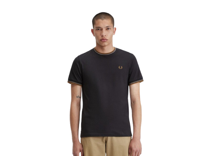 Tee Shirt FRED PERRY Twin Tipped Gris/Caramel