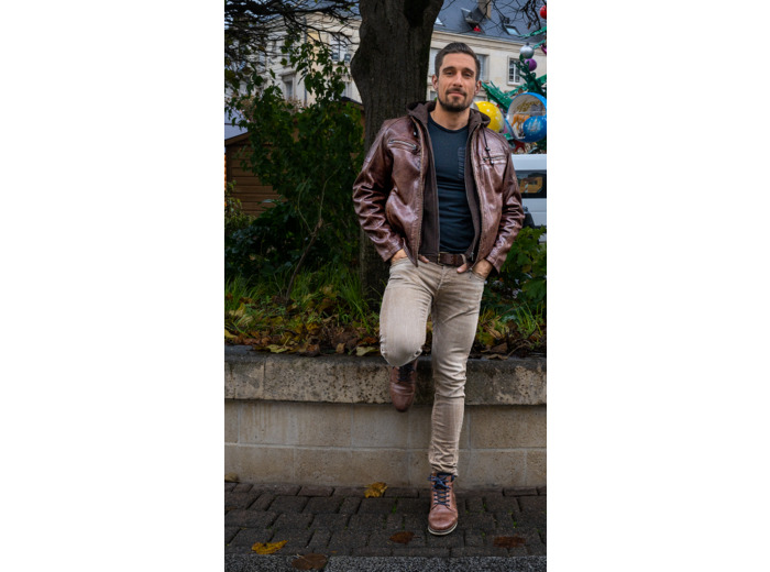 BIS 3425 Blouson homme cuir cognac avec capuche amovible