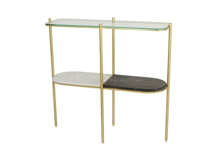 Console PARIS or verre marbre blanc noir 95x33x92cm