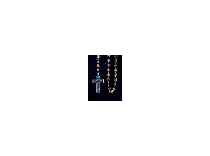 Chapelet CLOISONNE chaine et croix argentée- ROUGE