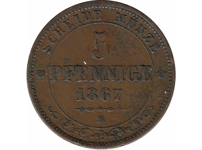 ALLEMAGNE SAXONY-ALBERTINE 5 PFENNIGE 1867 B TTB