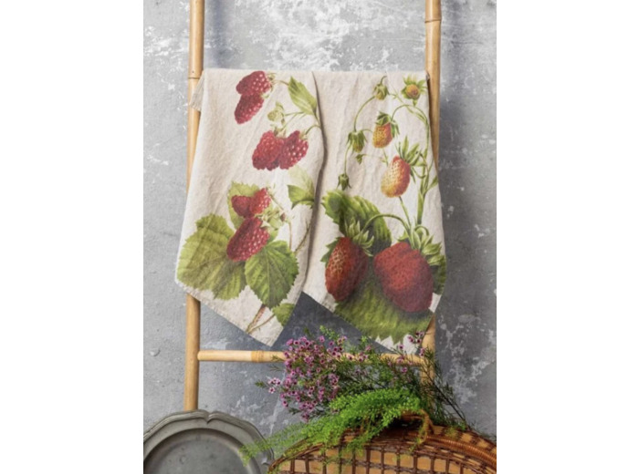 Torchon en lin bio framboise ou fraise