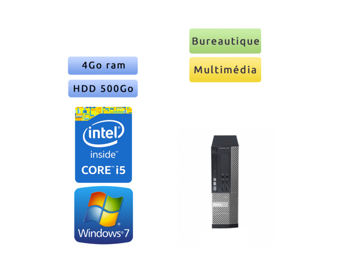 Dell Optiplex 7010 SFF - Windows 7 - i5 4Go 500Go - Ordinateur Tour Bureautique PC