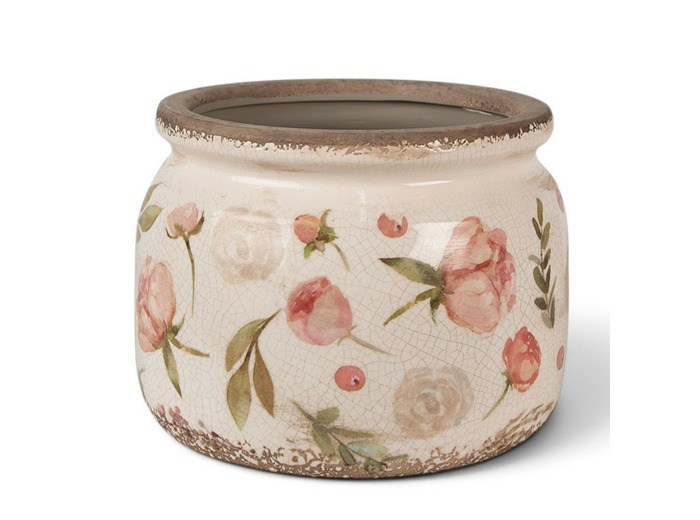 Pot de fleurs intérieur céramique beige rose 15x20x20cm