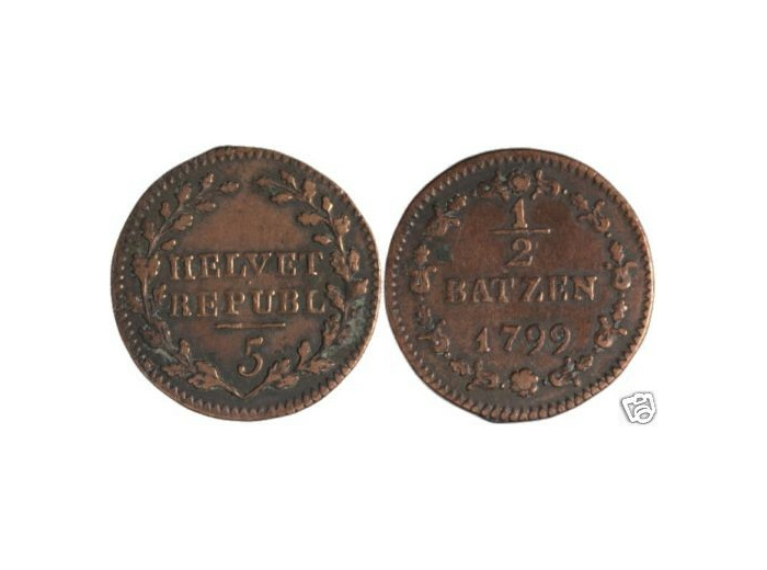 SUISSE 1/2 BATZEN 1799 TTB