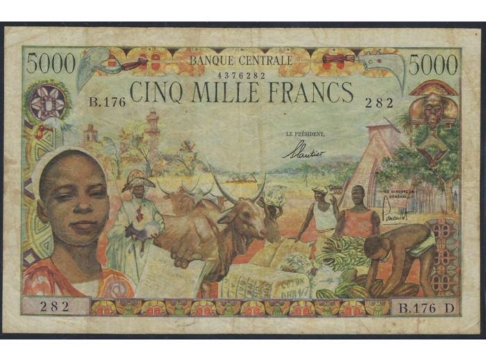 AFRIQUE EQUATORIALE (B.C.E.A.E.) 5000 FRANCS (1963) B.176 D TB+