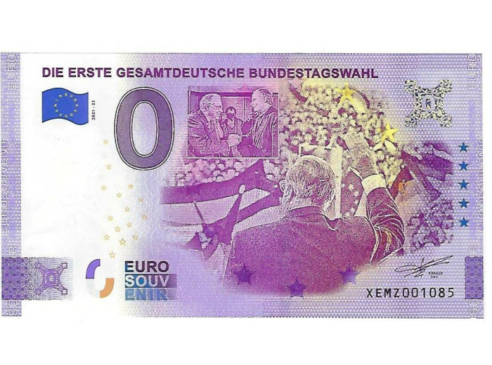 ALLEMAGNE 2021-25 DIE ERSTE GESAMTDEUTSHE BUNDESTAGSWAHL BILLET SOUVENIR 0 EURO