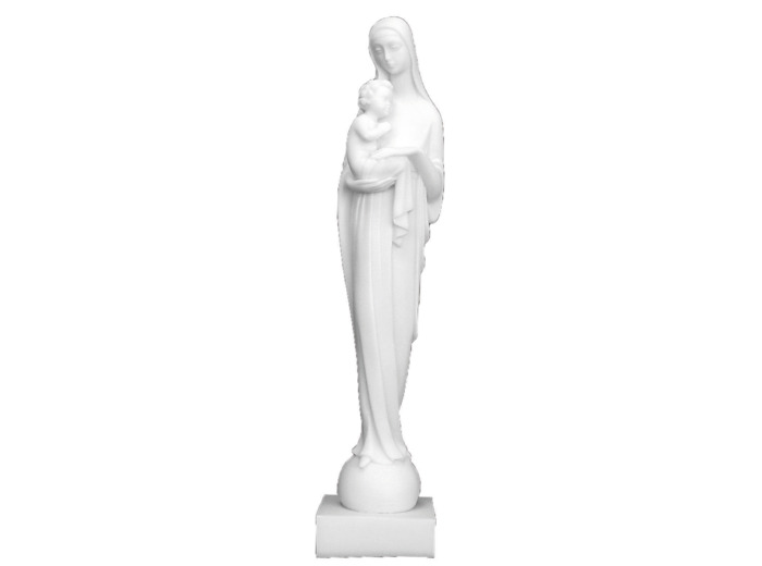 Vierge à l'Enfant Moderne - Statue en albâtre 31cm -Blanche