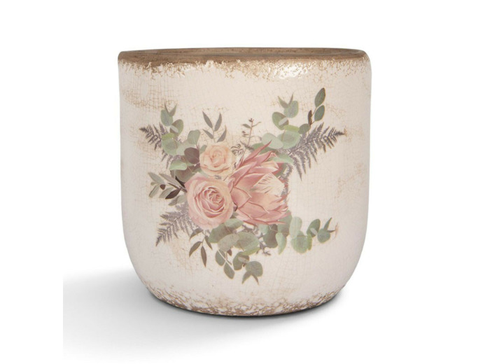 Pot de Fleurs céramique Beige Roses 18x17cm