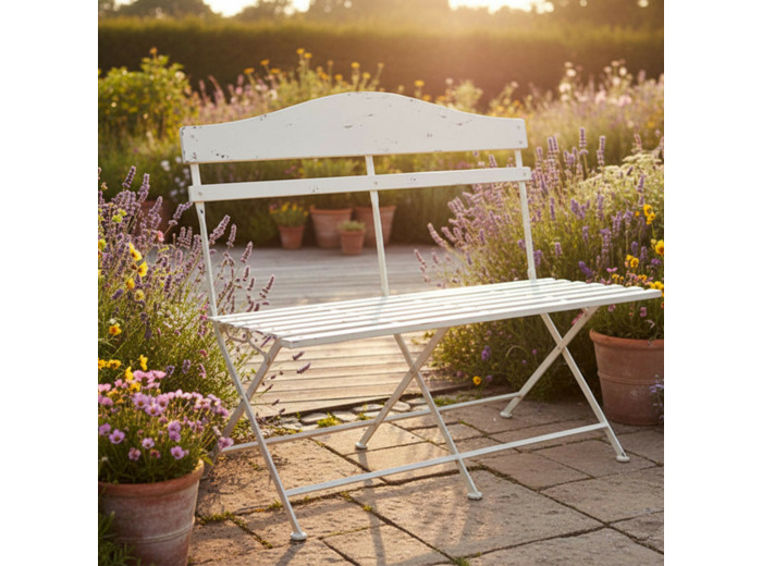 Banc de jardin fer blanc 104x55x94cm