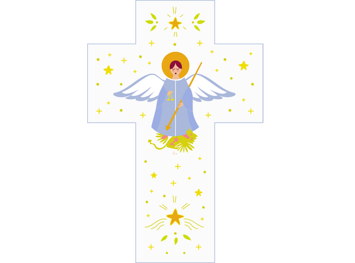 Croix Blanche Louange - Saint Michel - 15x10cm