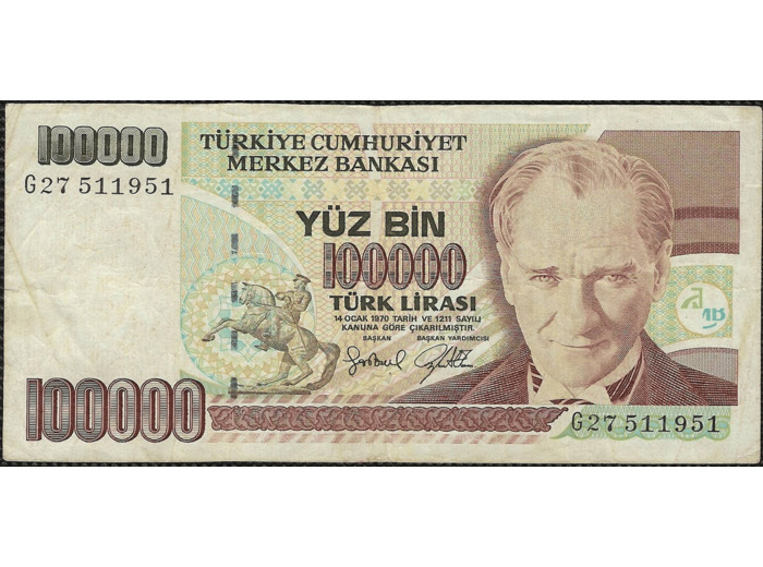 TURQUIE 100000 LIRA L.1970 (1997) Série G27 TTB (W206)