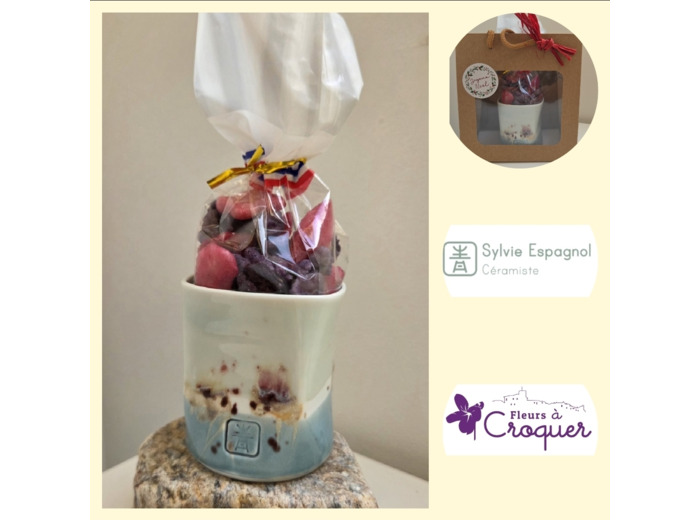 Le Fleuri Gourmand 🌸Tasse en porcelaine et sachet de fleurs cristallisées