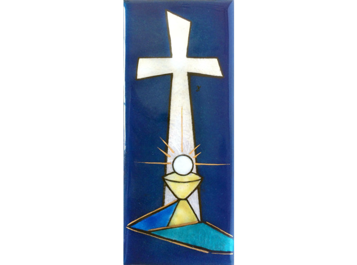 Croix et calice bleu 15,5X6,5cm - EMAUX DU LIBAN