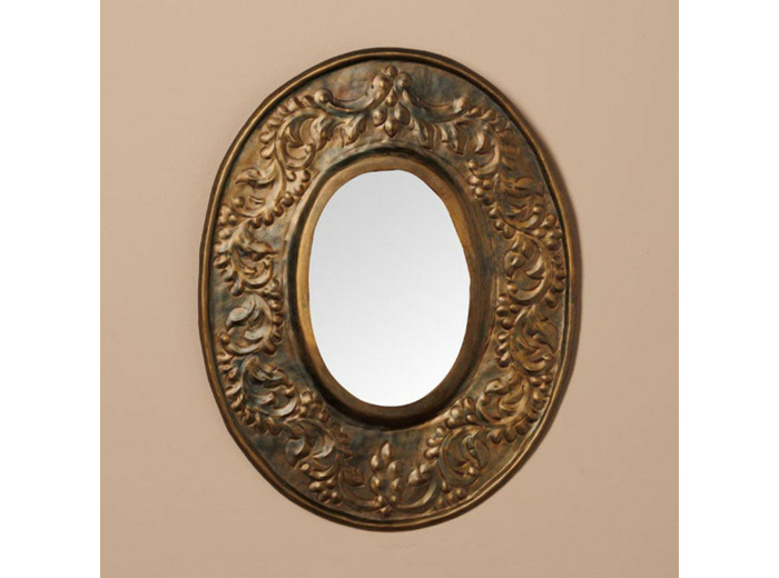 Miroir ovale gravé patine bronze 22x28cm