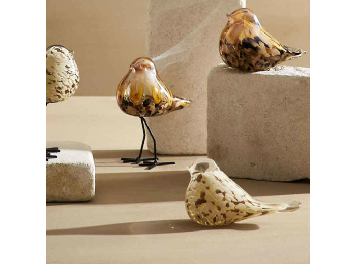 Presse papier oiseau verre beige doré 14x6x8cm