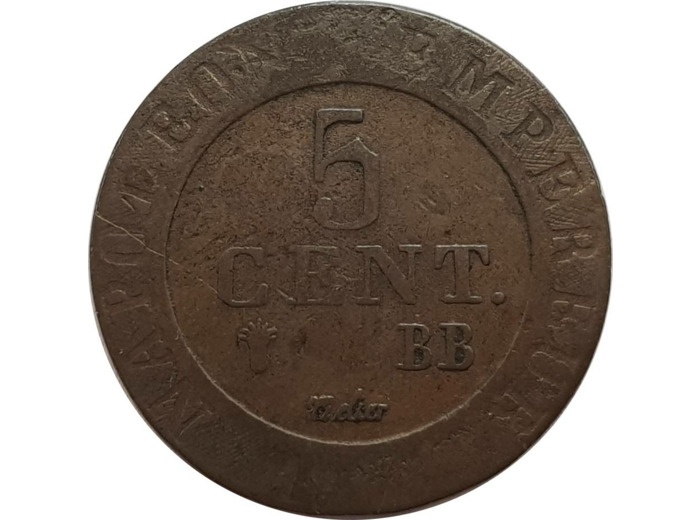 FRANCE 5 CENTIMES NAPOLEON Ier 1808 BB (Strasbourg) TB+ (G127)