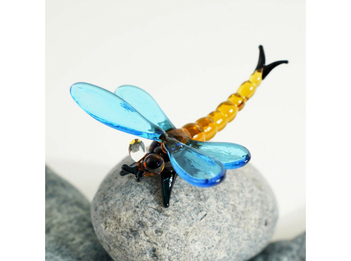 Figurine Miniature Libellule Orange Verre 7x7x3cm