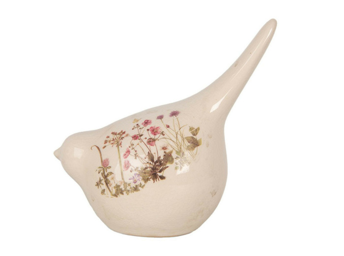 Oiseau céramique beige rose 17x11x18cm