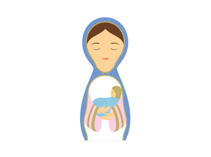 Statuette Marie et Jésus en bois tourné 5cm