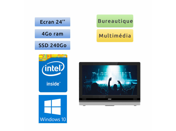 MSI Adora24 0M - Windows 10 - 2.9GHz 4Go 240Go SSD - 24 - Tout en un