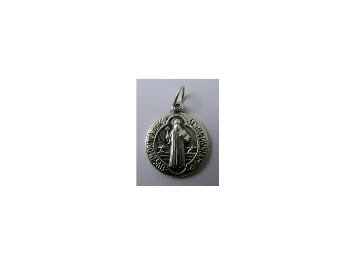 Médaille St Benoît argentée ronde 17mm