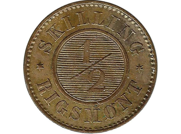 DANEMARK 1/2 SKILLING RIGSMONT FREDERIK VII 1857 TTB+