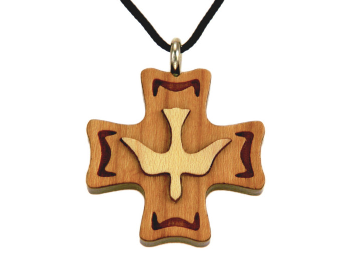 Croix en Bois d'Erable Vernis 2,8cm avec Cordon - COLOMBE RELIEF