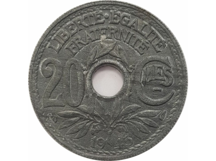 FRANCE 20 CENTIMES LINDAUER 1945 TTB+ (taches)