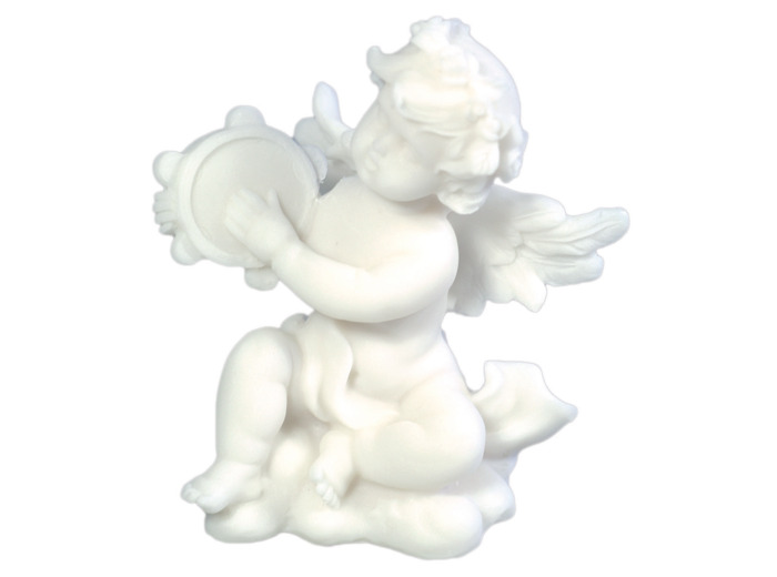 Statue en albâtre 9cm - ANGE MUSICIEN TAMBOURIN Blanc