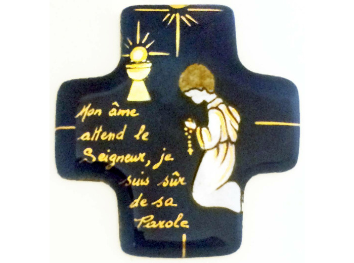 Communiant agenouillé bleu 7,7X8cm - EMAUX DU LIBAN
