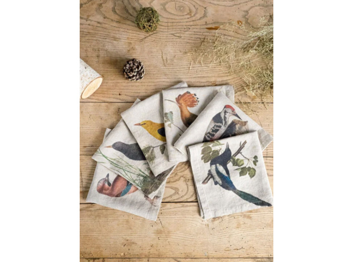 Serviette en lin oiseaux de la forêt