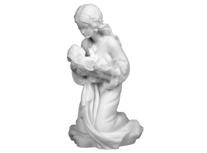 Vierge à l'Enfant - Statue en albâtre 15cm -Blanche