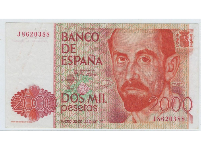 ESPAGNE 2000 PESETAS 22-07-1980 SERIE J TTB+