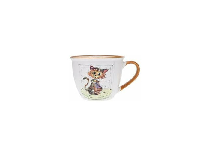 Bol timbale - Motif chat marron stylisé- matière porcelaine fine - contenance 550ML