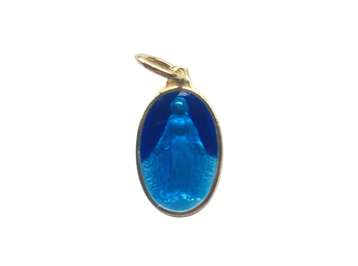 Médaille 17mm en Argent Doré avec Email Bleu - MIRACULEUSE