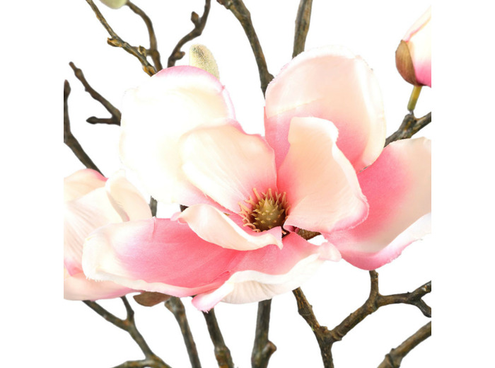 Fleur Magnolia Rose Clair en Polyester Haute Tige 86cm