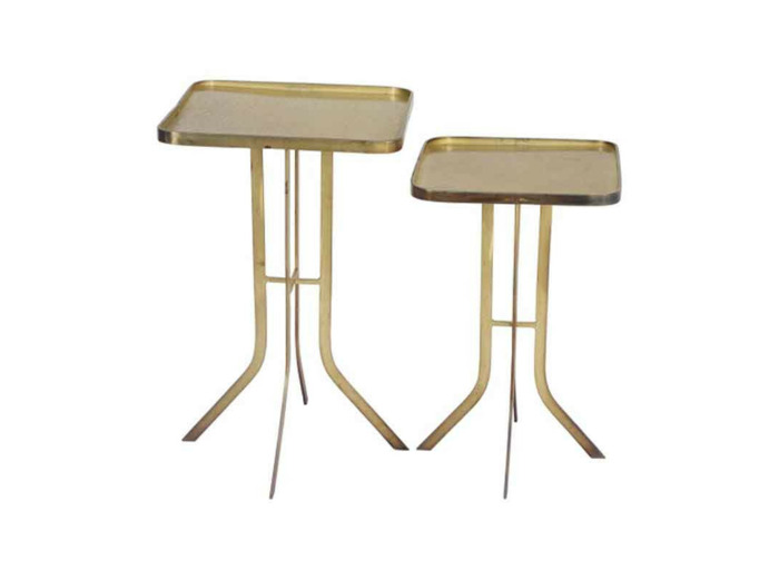 Ensemble de 2 tables d'appoint carrées dorées 38x38x61cm