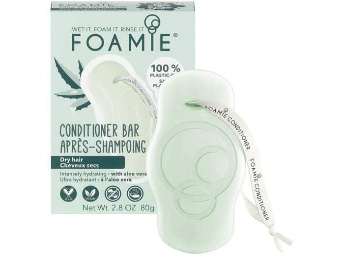 Foamie Après-Shampoing solide pour cheveux secs à l'aloe vera qui hydrate intensément les cheveux, 100% vegan, sans plastique et sans sulfates 80g Aloe Vera pour Cheveux Secs