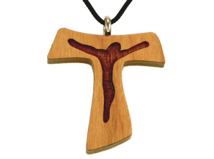 Croix en Bois d'Erable Vernis 3,2cm avec Cordon - TAU AVEC CHRIST