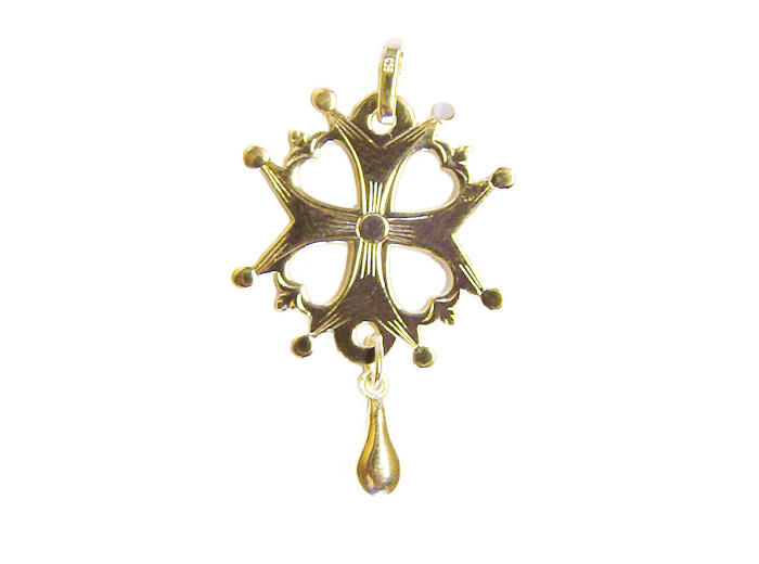 Croix Huguenote en Plaqué Or 17mm Larme