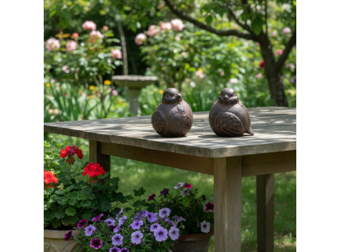 Ensemble 2 oiseaux en fonte 6x6x7cm