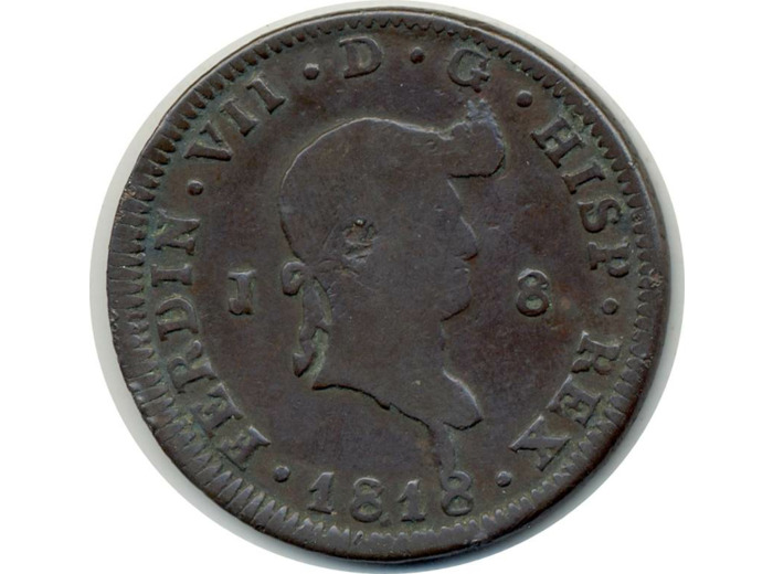ESPAGNE 8 MARAVEDIS 1818 JA VARIETE FERDINAND VII TB+ (W461)