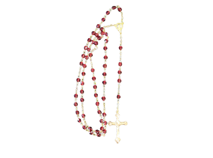 Chapelet Perles en Verre Sur Chaine Dorée - GRENAT