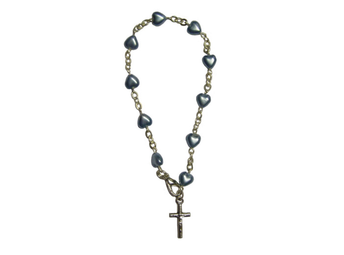 Bracelet Dizainier Perles Sur Chaîne Argentée - COEUR BLEU